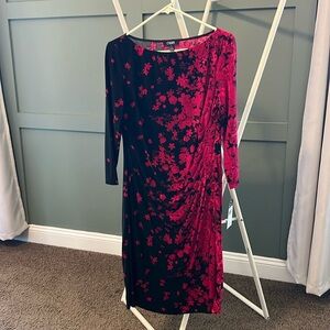Scattered floral drapped sheath dress